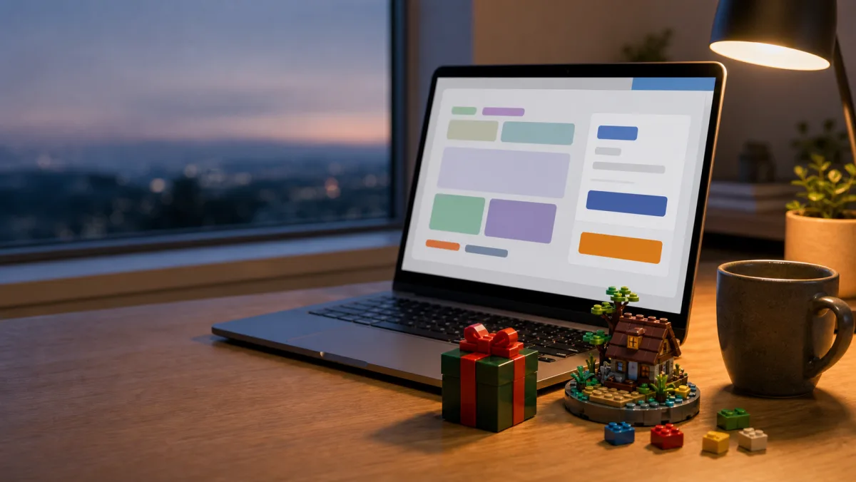 Real LEGO product images on a photorealistic decision desk for the LEGO.com discount code guide