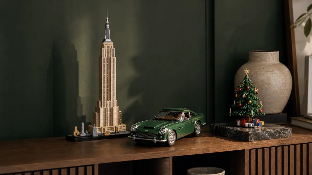 Real LEGO Icons product images on a photorealistic collector shelf for the last-chance guide